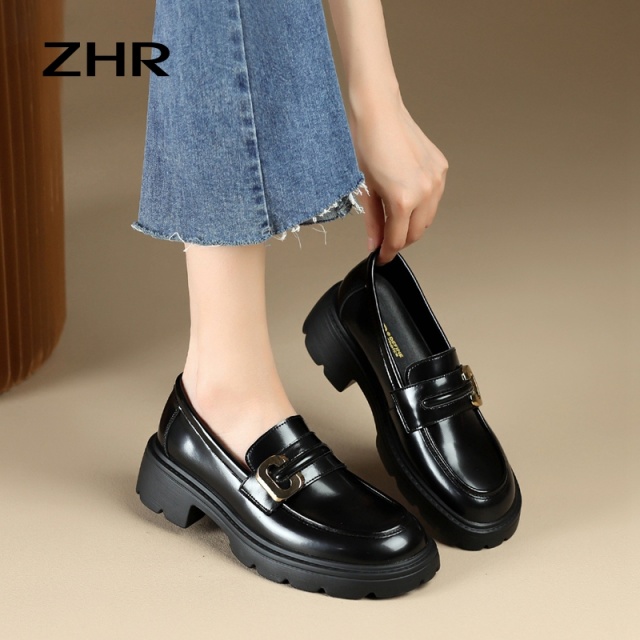 13131831.【ZHR则则】乐福鞋圆头套脚厚底女鞋[牛剖层移膜革]