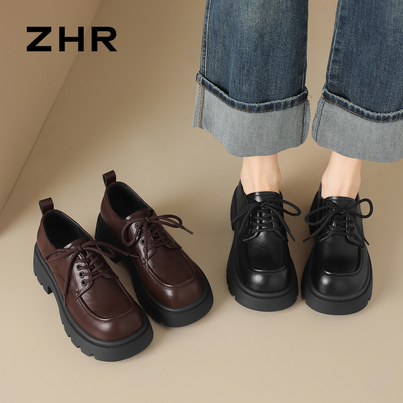 13130649.【ZHR则则】深口单鞋圆头系带厚底女鞋[PU]
