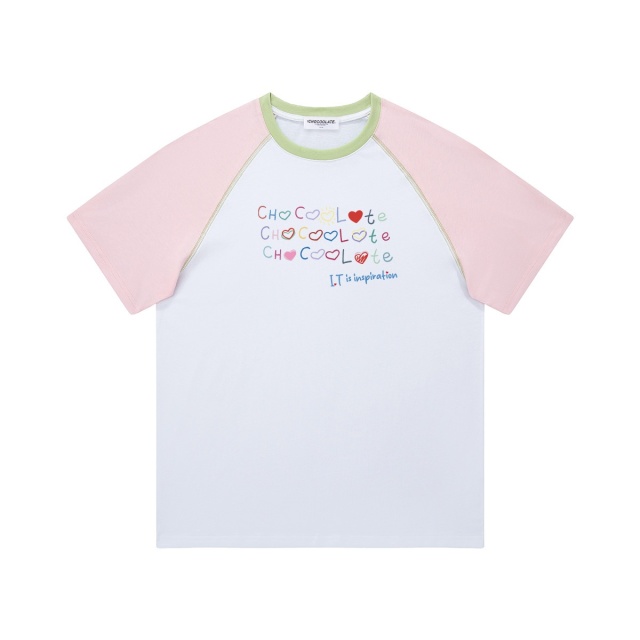 13714018.CHOCOOLATE撞色短袖t恤夏季小清新减龄休闲宽松女上衣