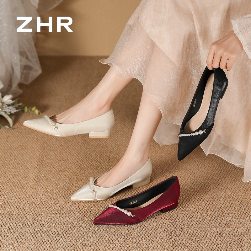13130650.【ZHR则则】浅口尖头套脚粗跟女鞋[绸缎]