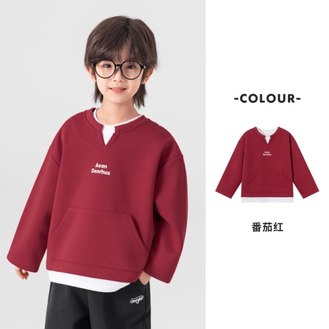 13311762.男童拜年服打底春节儿童假两件印花卫衣中大童新年潮装内搭上衣