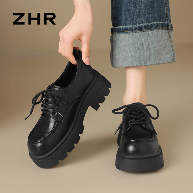 13130649.【ZHR则则】深口单鞋圆头系带厚底女鞋[PU]