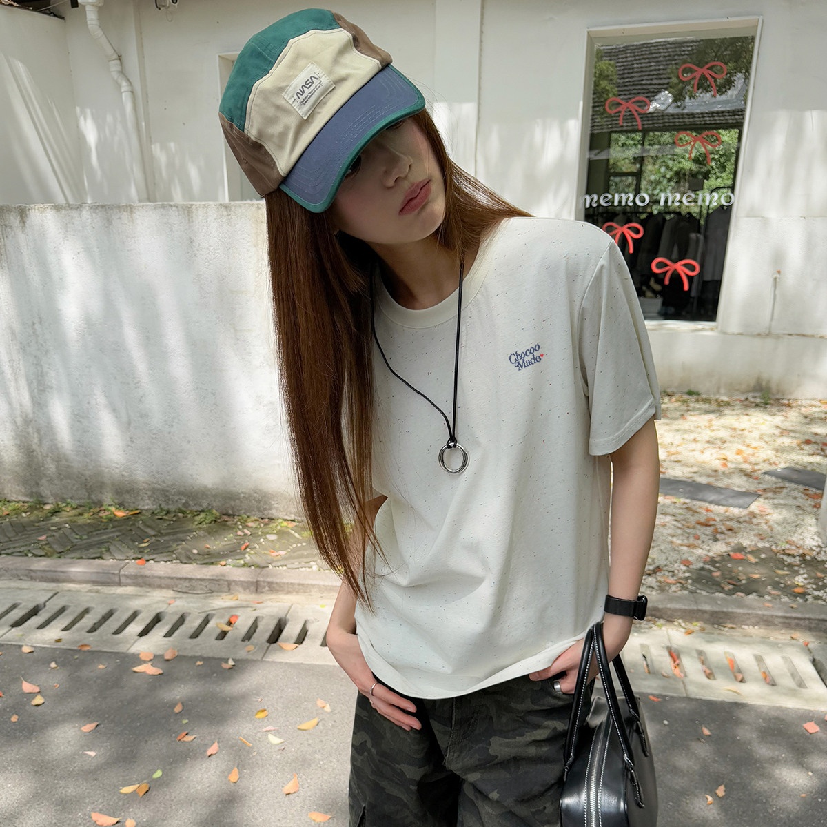 13713877.CHOCOOLATE夏季简约彩点设计休闲宽松短袖t恤半袖上衣