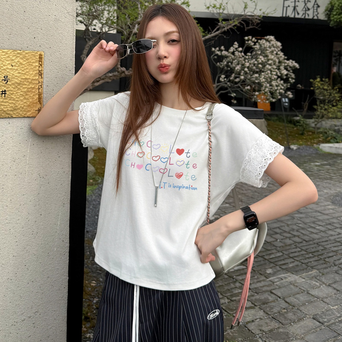 13713853.CHOCOOLATE【天丝薄款】字母印花短袖t恤夏季宽松体恤