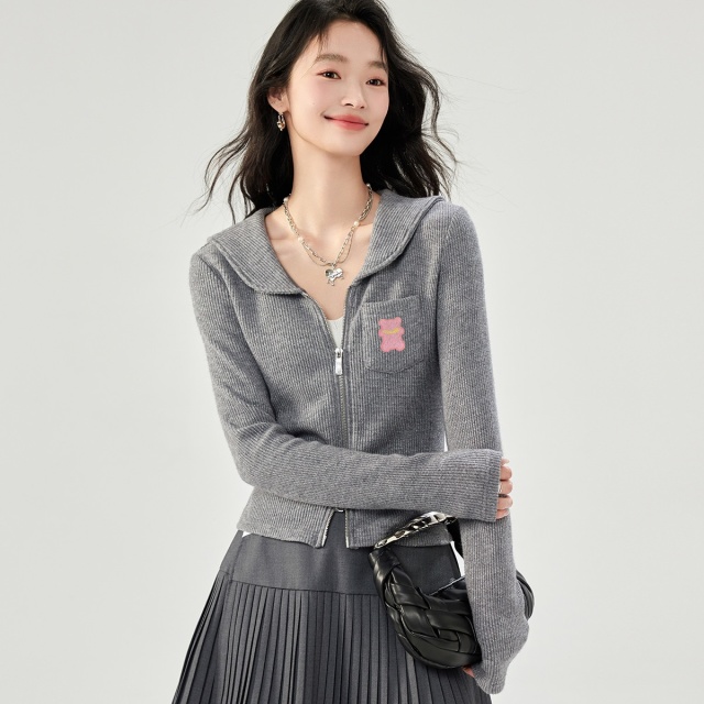 13713827.i.t ccaabb设计感大翻领针织开衫春季新款女式上衣外套