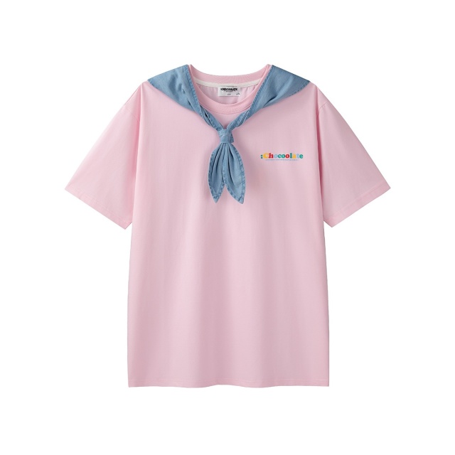 13713771.CHOCOOLATE学院风海军领连衣裙夏季休闲宽松短袖t恤裙