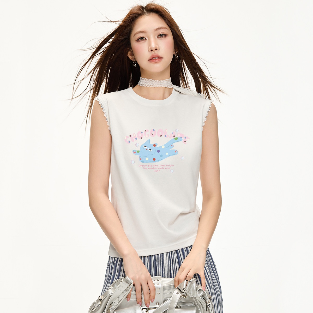 13713896.CHOCOOLATE小众设计别致无袖t恤夏季猫咪印花背心上衣