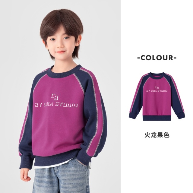 13311741.儿童2026春秋款撞色三针五线装饰字母卫衣男童休闲运动时尚插肩袖