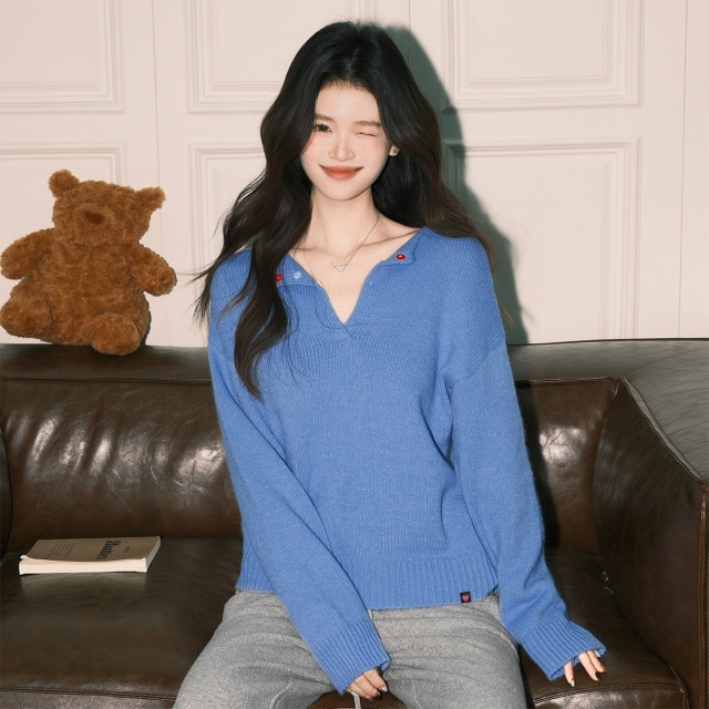 13713830.CHOCOOLATEV领设计针织衫极简风保暖套头女毛衣