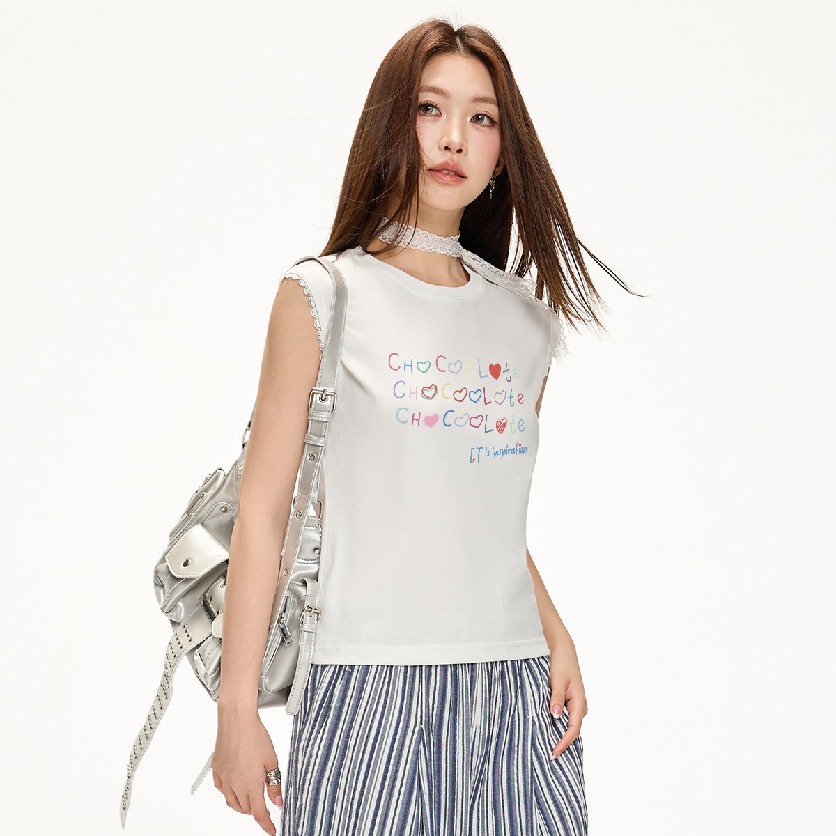 13713918.CHOCOOLATE时尚简约字母印花无袖t恤夏季女式背心上衣