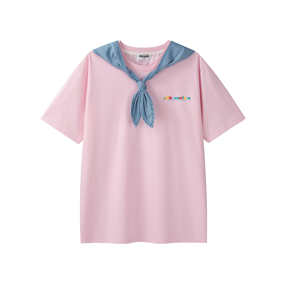 13713771.CHOCOOLATE学院风海军领连衣裙夏季休闲宽松短袖t恤裙