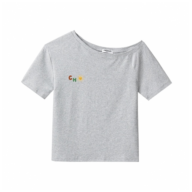 13713904.CHOCOOLATE休闲简约慵懒风露肩短袖t恤夏季斜肩女上衣
