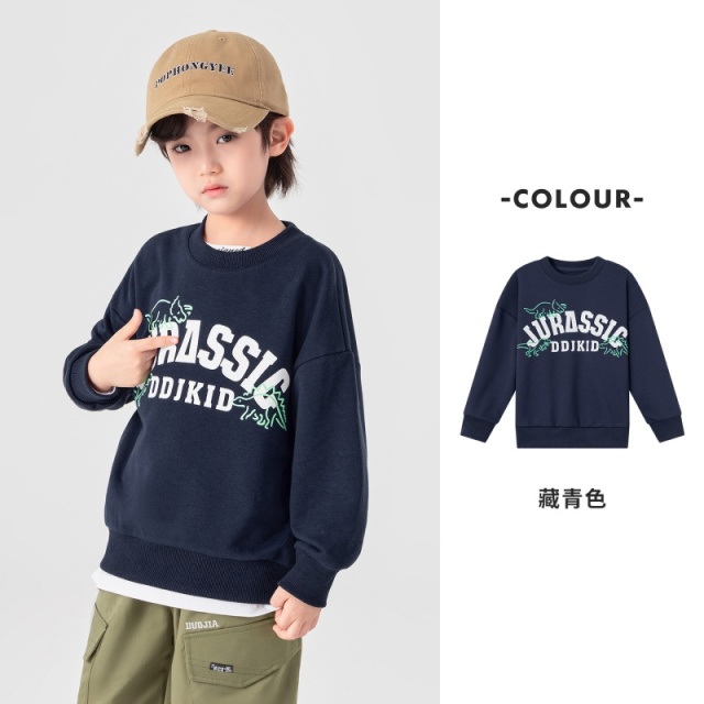 13311628.男童拜年服春秋款潮酷恐龙印花上衣儿童软糯毛圈棉休闲圆领卫衣