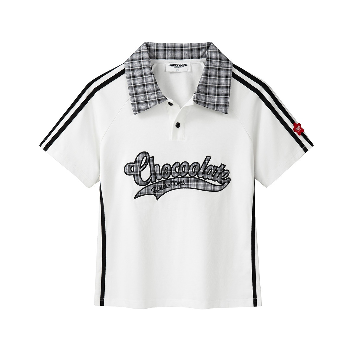 13713906.CHOCOOLATE格子拼接刺绣设计polo衫夏季短袖t恤女
