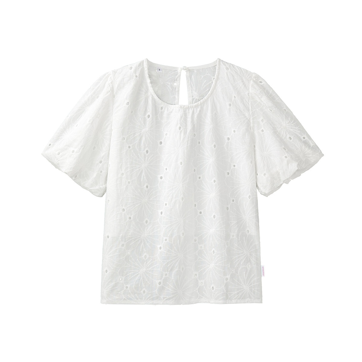13714307.CHOCOOLATE泡泡袖刺绣镂空短袖衬衫夏季小众露背女上衣