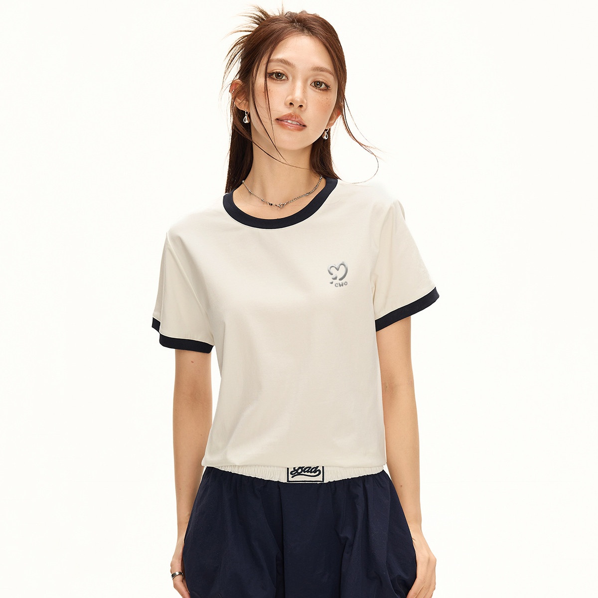 13714199.CHOCOOLATE夏季小清新撞色短袖t恤甜美少女半袖体恤衫