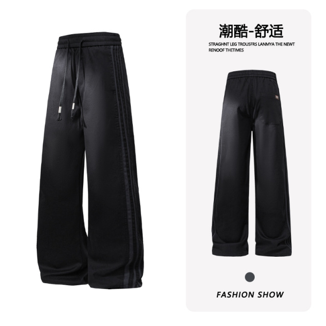 13134998.美式潮牌休闲裤男春秋季莱赛尔裤子柔软舒适宽松直筒阔腿长裤子