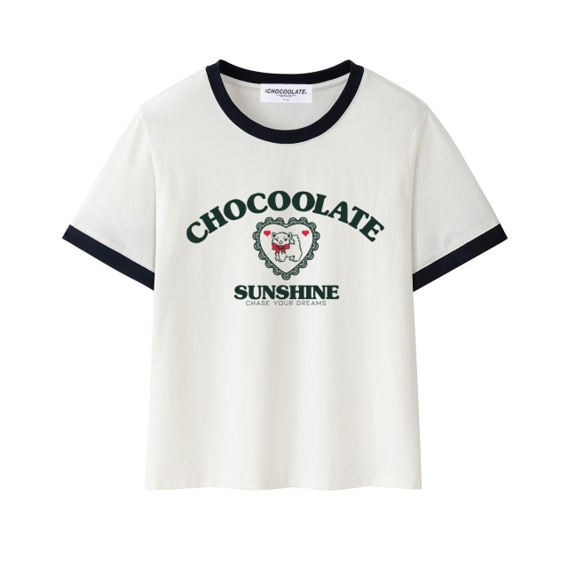 13714233.CHOCOOLATE字母印花夏季撞色短袖t恤休闲百搭学生上衣