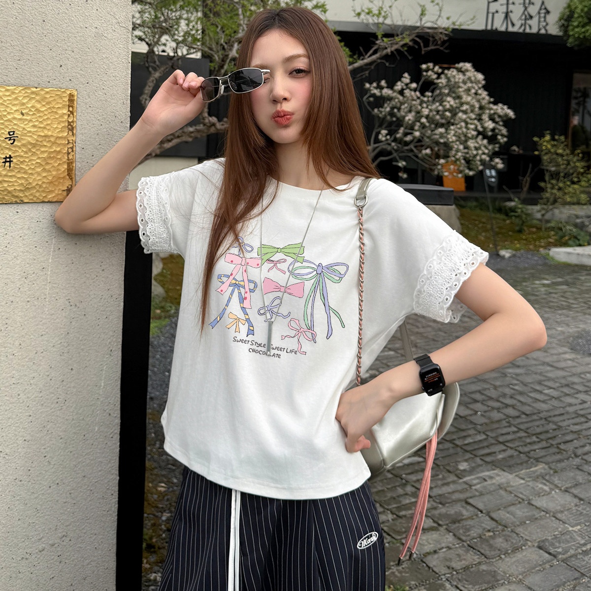 13714201.CHOCOOLATE【含天丝】印花短袖t恤夏季休闲宽松女上衣