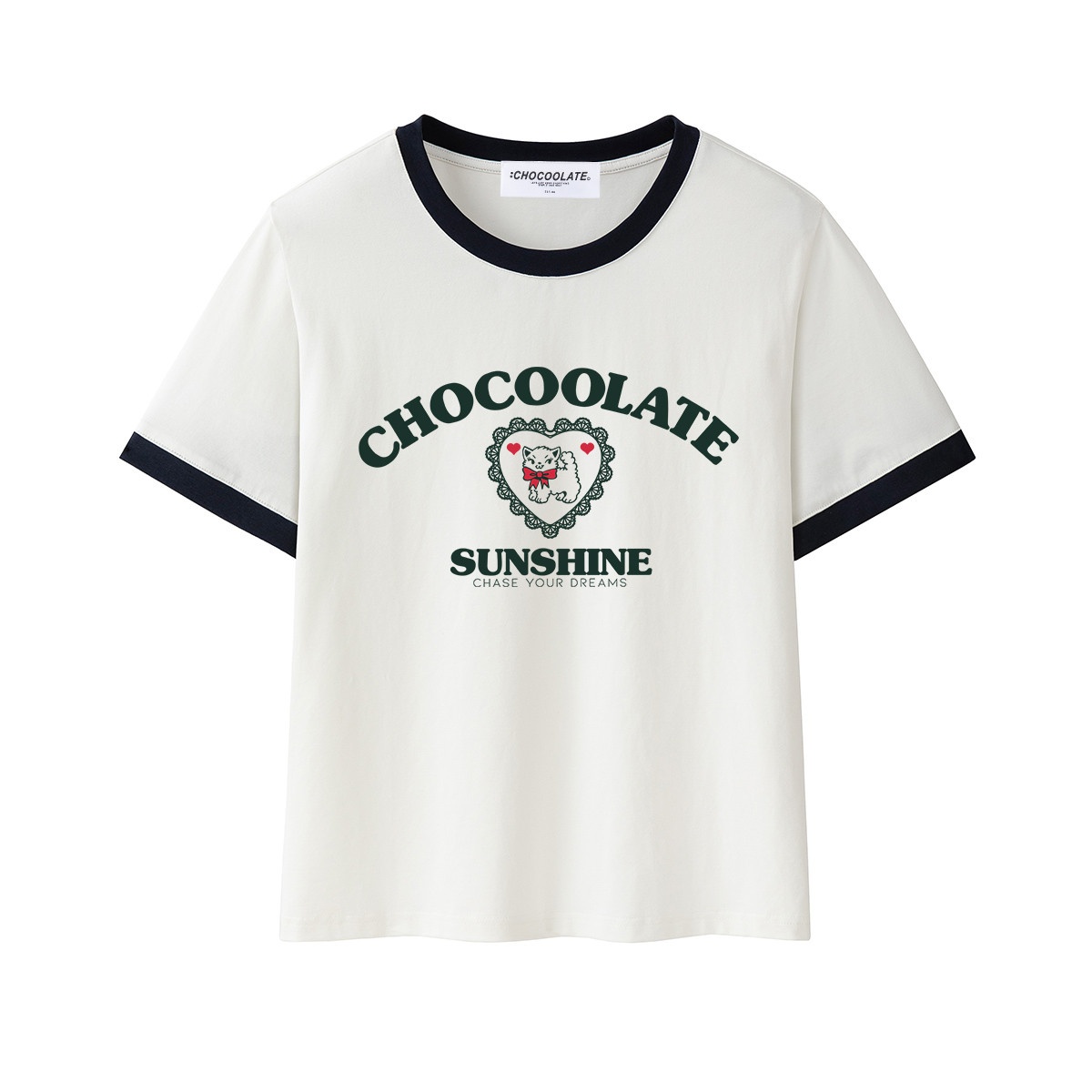 13714233.CHOCOOLATE字母印花夏季撞色短袖t恤休闲百搭学生上衣
