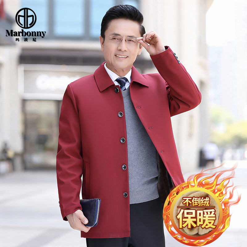13142285.【加绒】爸爸翻领外套厚款中老年男士夹克薄棉袄上衣