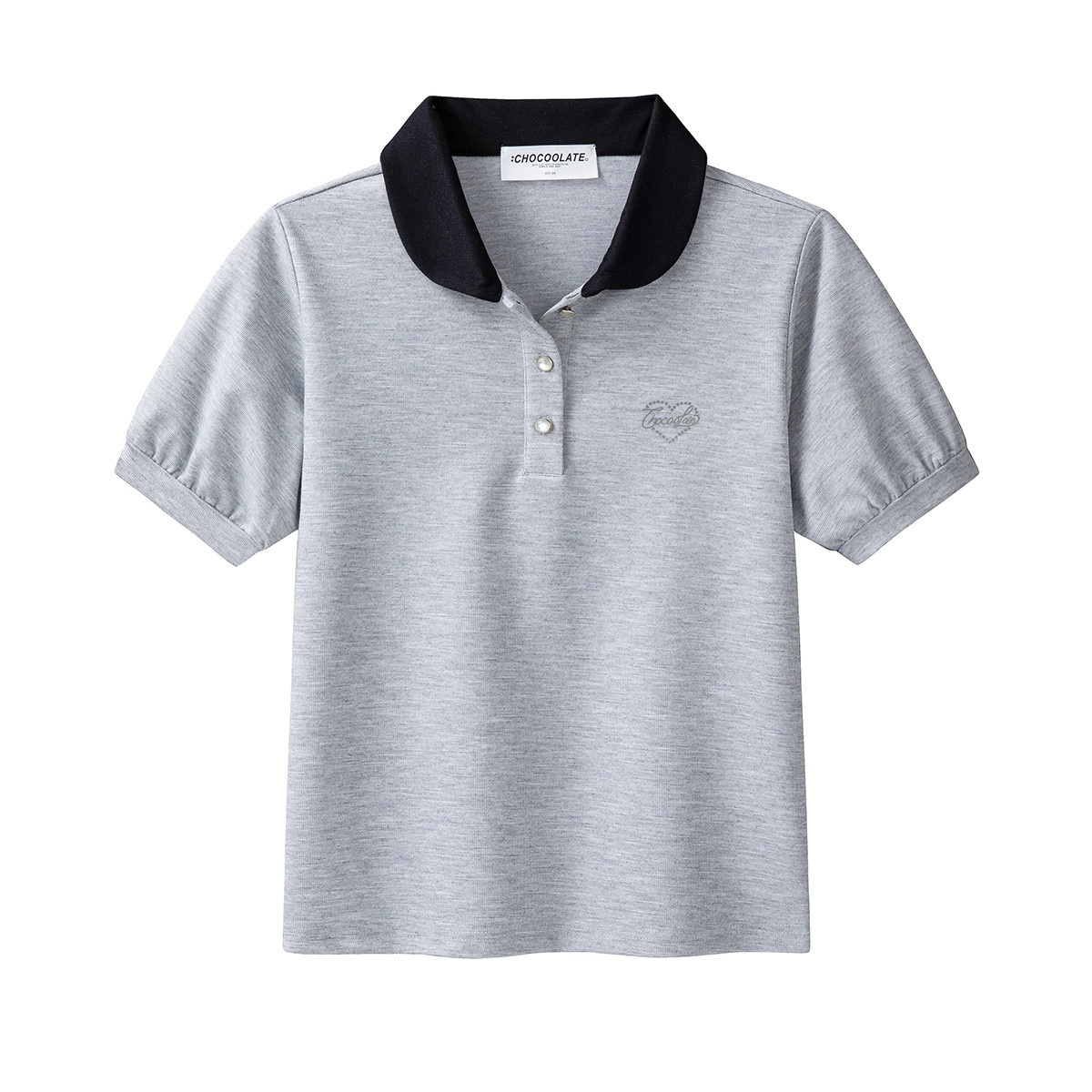 13714664.CHOCOOLATE金属质感图案夏季短袖T恤女POLO衫上衣