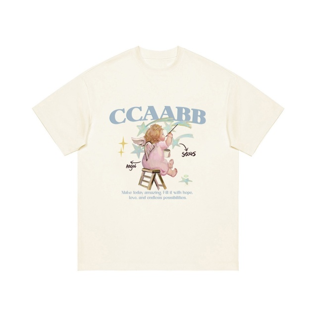 13714592.ccaabb夏季新款温柔甜美风短袖印花T恤女简约百搭休闲上衣