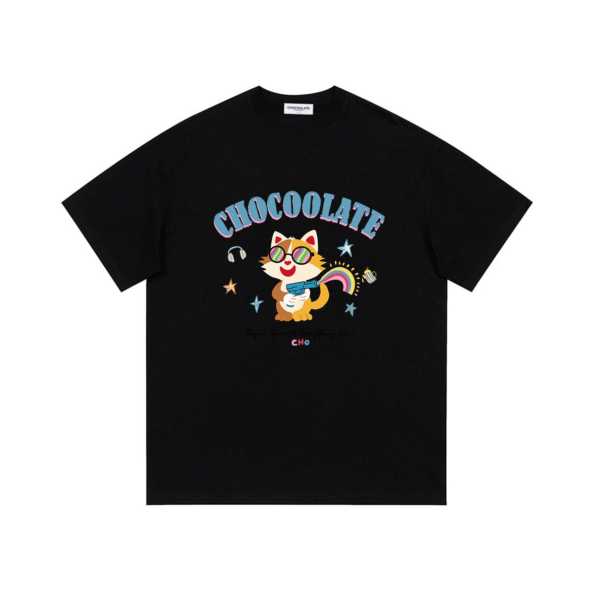 13714170.CHOCOOLATE创意印花圆领短袖t恤夏季休闲宽松百搭上衣