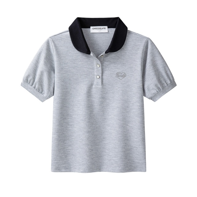 13714664.CHOCOOLATE金属质感图案夏季短袖T恤女POLO衫上衣