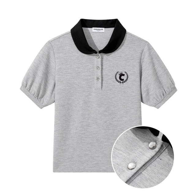 13714650.CHOCOOLATE青春校园针织翻领短袖t恤女夏季polo衫