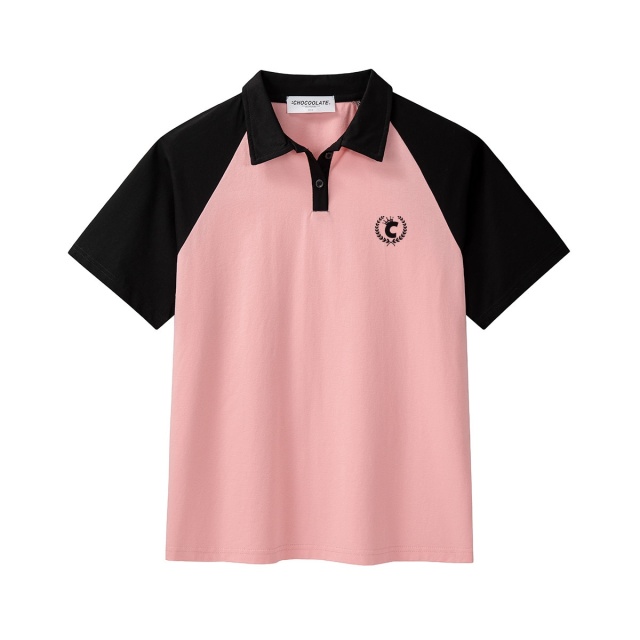 13714118.CHOCOOLATE撞色polo衫夏季插肩袖休闲宽松短袖t恤