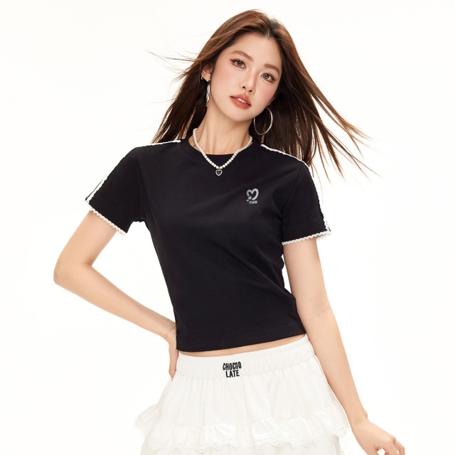 13714644.CHOCOOLATE辣妹短款上衣夏季日常简约百搭女式短袖t恤