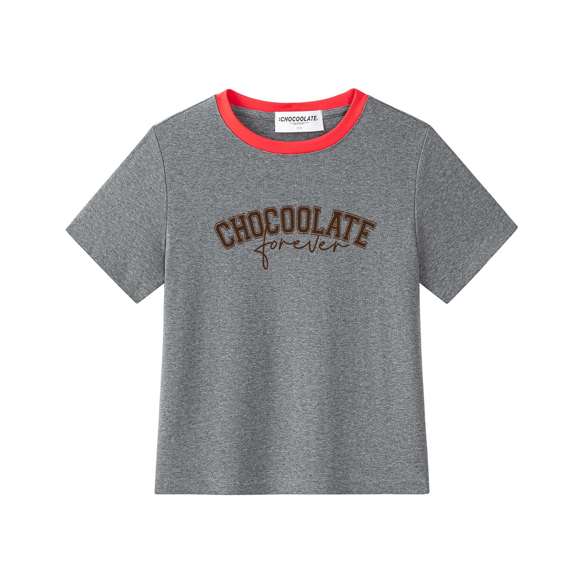 13714640.CHOCOOLATE字母印花撞色领短袖t恤夏季小个子短款上衣