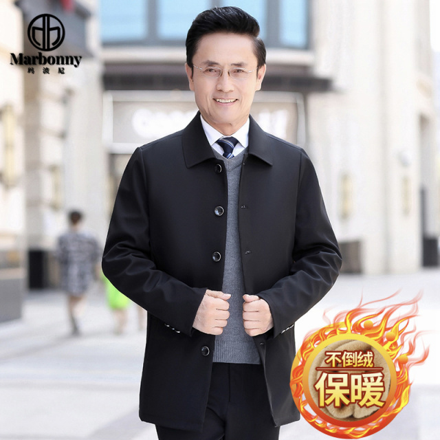 13142285.【加绒】爸爸翻领外套厚款中老年男士夹克薄棉袄上衣