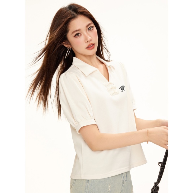 13714145.CHOCOOLATE新中式盘扣polo衫短袖夏季泡泡袖女上衣