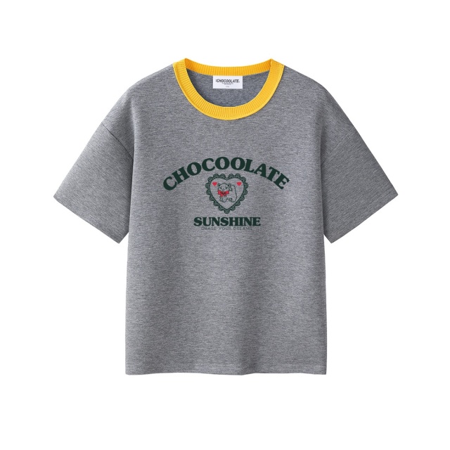 13714152.CHOCOOLATE字母印花撞色圆领短袖t恤夏季休闲宽松体恤