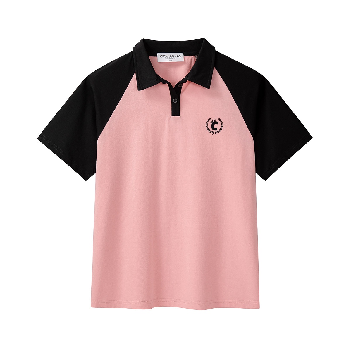 13714118.CHOCOOLATE撞色polo衫夏季插肩袖休闲宽松短袖t恤