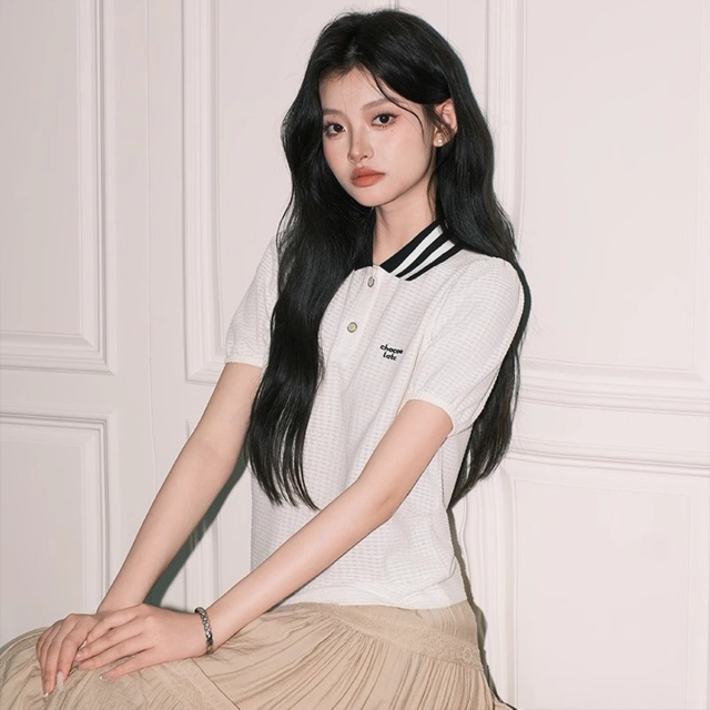 13714130.CHOCOOLATE泡泡袖翻领短袖t恤夏季甜美少女polo衫