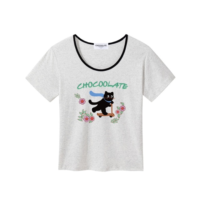 13714105.CHOCOOLATE夏季薄款印花短袖t恤学院风减龄百搭上衣女