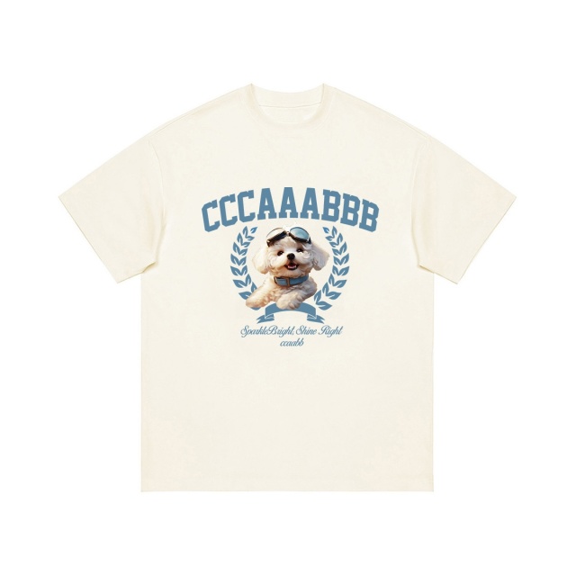 13714598.ccaabb可爱小狗印花圆领短袖t恤夏季新款休闲百搭校园上衣