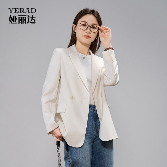 13143161.【娅丽达】高智感职场通勤气质米色西装外套女士休闲长袖西服