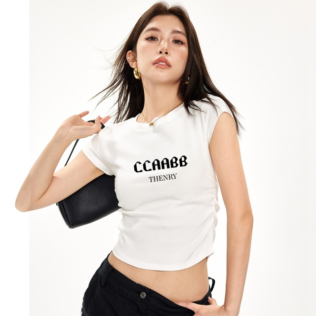 13714533.it ccaabb白色短袖t恤字母印花上衣甜美风女装短款t