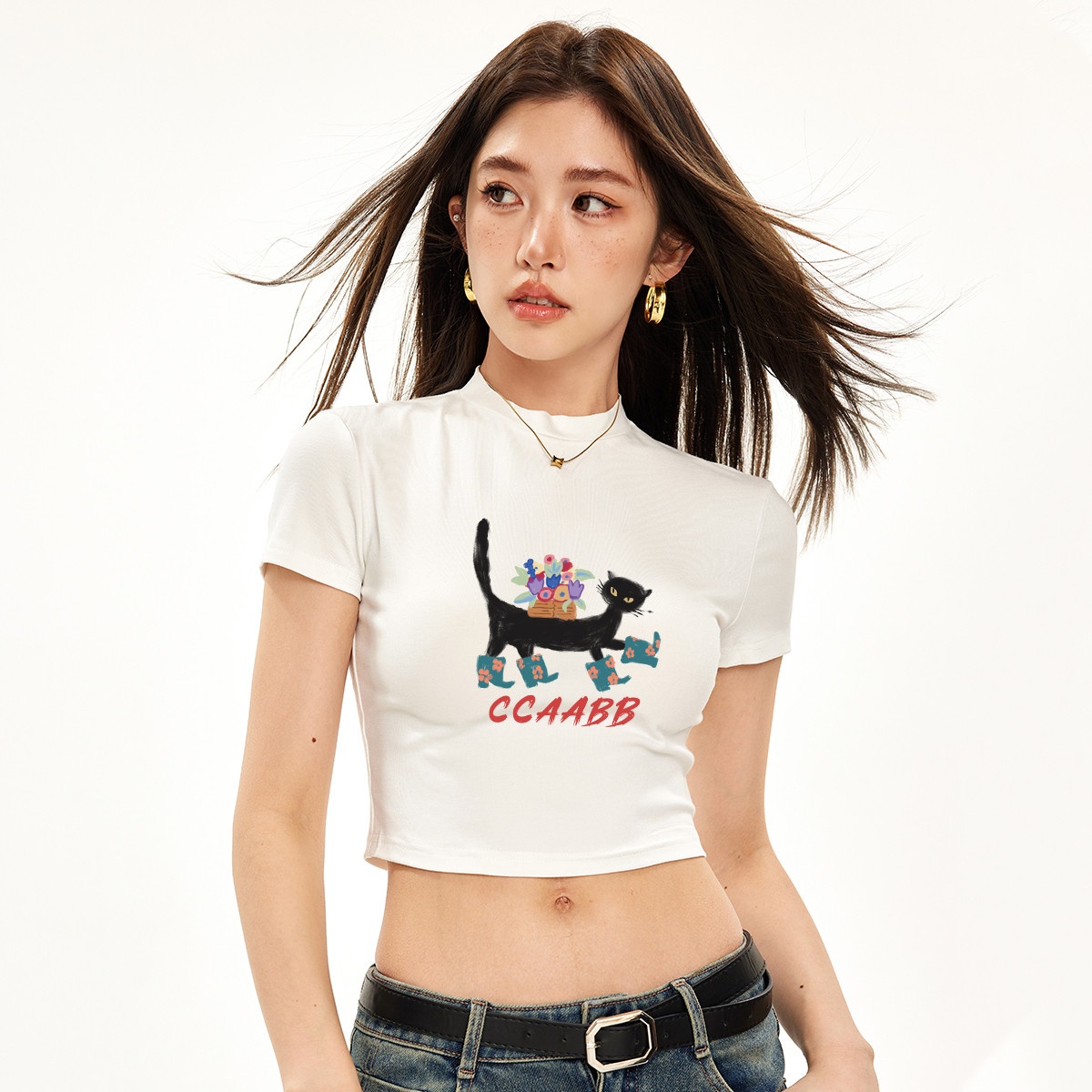 13714537.it ccaabb女装印花短袖t恤夏季甜酷辣妹装修身短款上衣