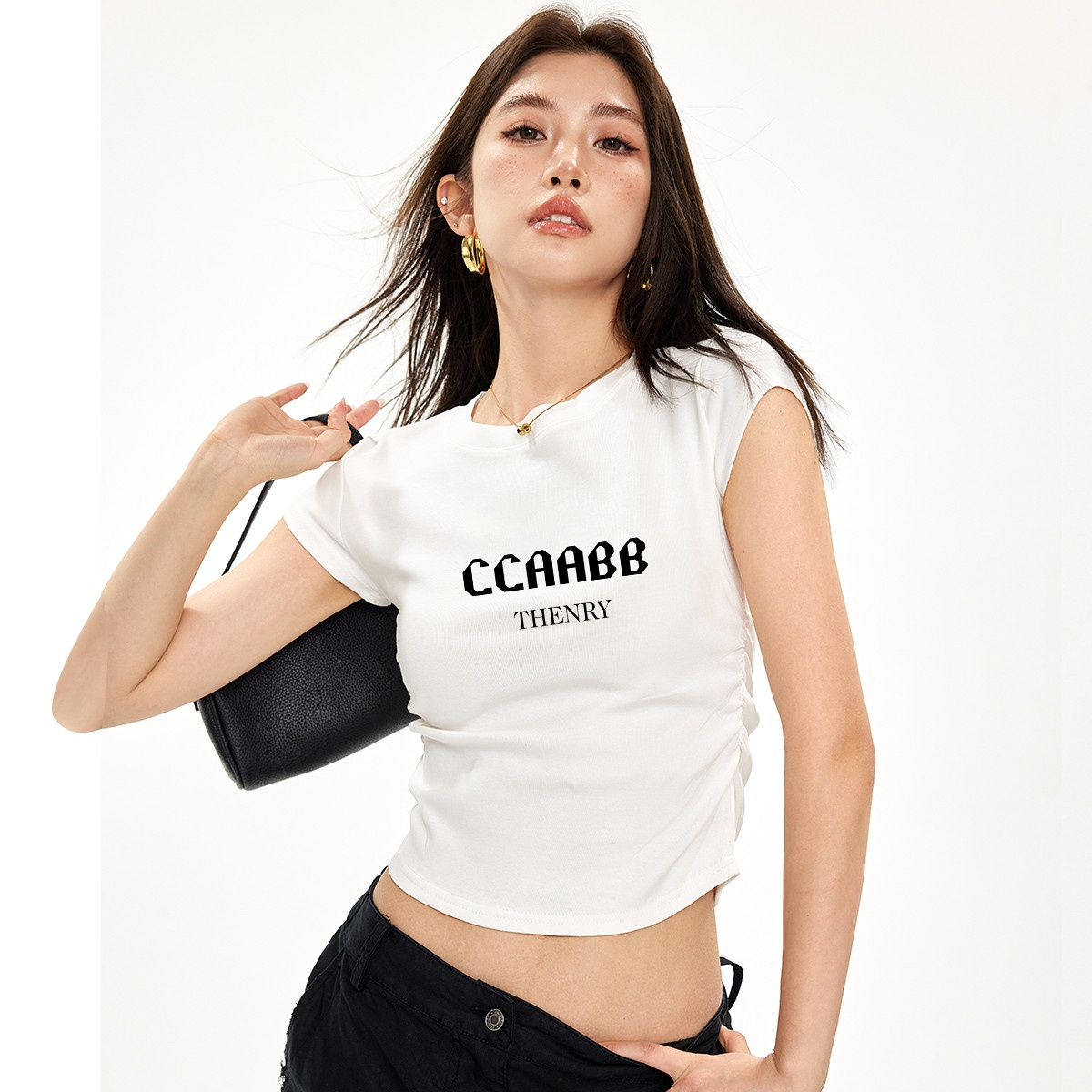13714533.it ccaabb白色短袖t恤字母印花上衣甜美风女装短款t