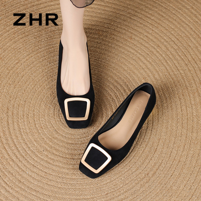 13145272.【ZHR则则】浅口方头套脚粗跟女鞋[绒布]