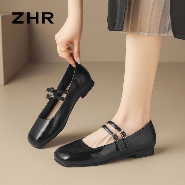 13145254.【ZHR则则】玛丽珍鞋方头套脚粗跟女鞋[PU]