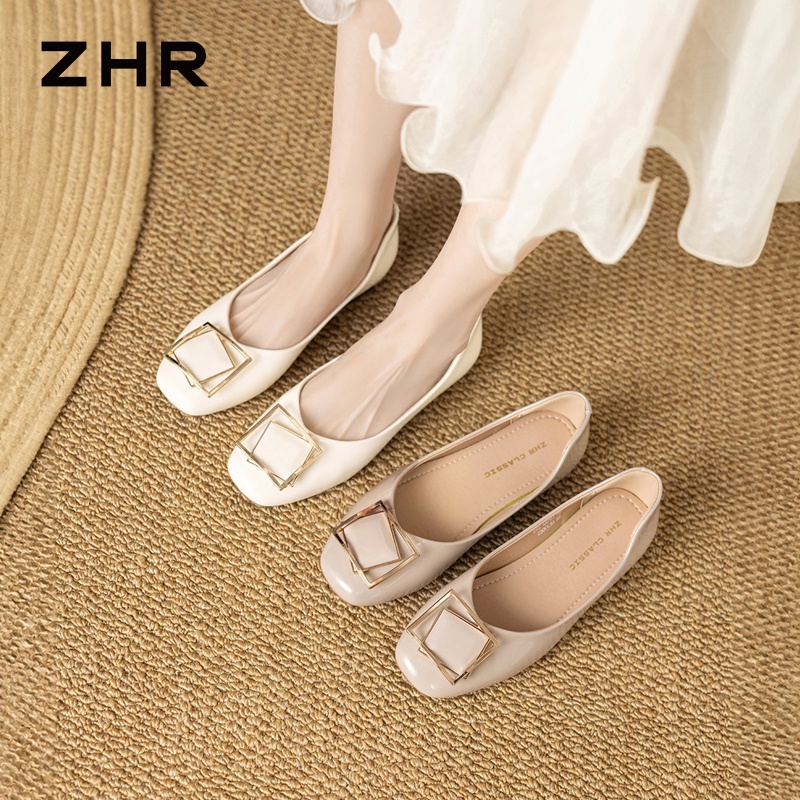 13145280.【ZHR则则】浅口方头套脚粗跟女鞋[镜面PU]