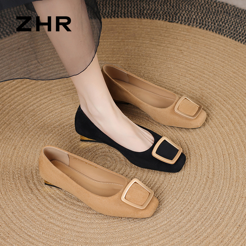 13145272.【ZHR则则】浅口方头套脚粗跟女鞋[绒布]