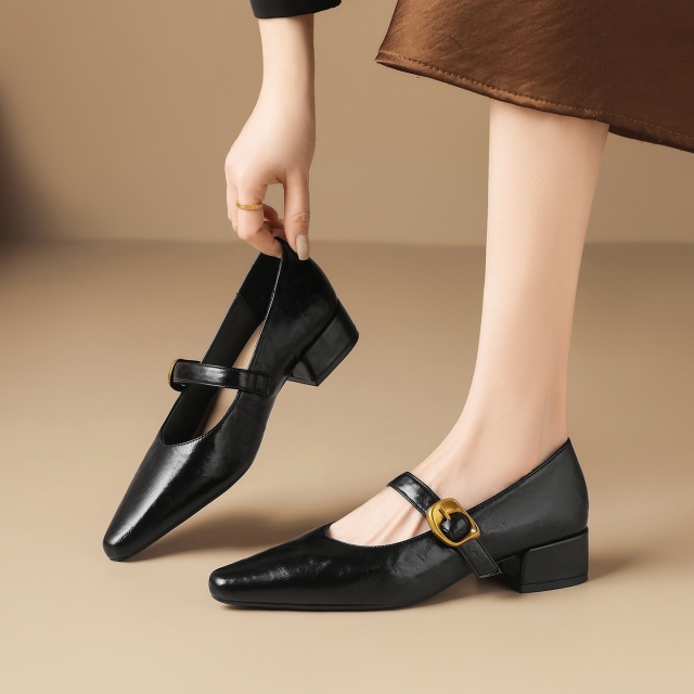 13145253.【ZHR则则】玛丽珍鞋尖头套脚粗跟女鞋[PU]