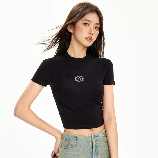13714491.it ccaabb辣妹运动风T恤女夏季高腰显瘦印花短袖女上衣